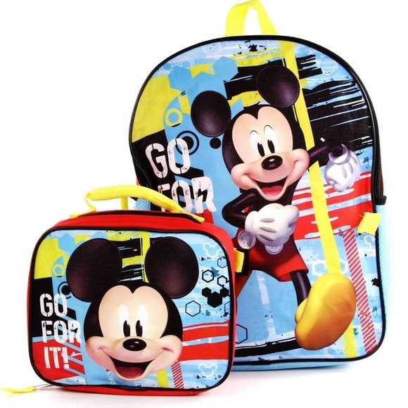 Mickey Mouse 2 Piece Backpack Set With Lunch Box 16" Backpack Disney Licensed - Picture 1 of 4